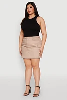 Womens Plus Size WAX High Waisted Cargo Skirt, Khaki, Size 1X