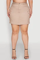Womens Plus Size WAX High Waisted Cargo Skirt, Khaki, Size 1X