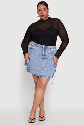Womens Plus Size WAX High Waisted Cargo Pocket Skirt, Blue, Size 1X
