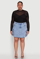 Womens Plus Size WAX High Waisted Cargo Pocket Skirt, Blue, Size 1X