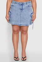 Womens Plus Size WAX High Waisted Cargo Pocket Skirt, Blue, Size 1X