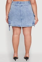 Womens Plus Size WAX High Waisted Cargo Pocket Skirt, Blue, Size 1X