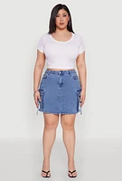 Womens Plus WAX High Waisted Cargo Pocket Skirt, Blue,