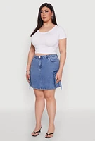 Womens Plus WAX High Waisted Cargo Pocket Skirt, Blue,