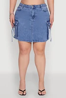 Womens Plus WAX High Waisted Cargo Pocket Skirt, Blue,