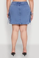 Womens Plus WAX High Waisted Cargo Pocket Skirt, Blue,