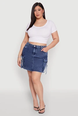 Womens Plus WAX High Waisted Cargo Pocket Skirt, Blue,