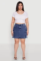 Womens Plus WAX High Waisted Cargo Pocket Skirt, Blue,