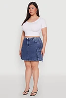 Womens Plus WAX High Waisted Cargo Pocket Skirt, Blue,