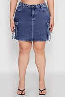Womens Plus WAX High Waisted Cargo Pocket Skirt, Blue,