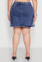 Womens Plus WAX High Waisted Cargo Pocket Skirt, Blue,