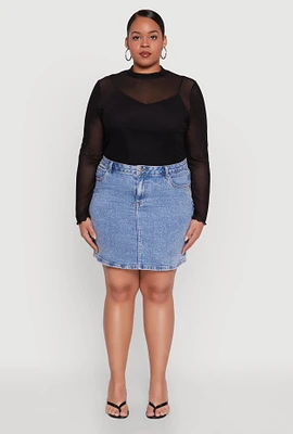 Womens Plus WAX High Waisted Skirt, Blue,