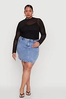Womens Plus WAX High Waisted Skirt, Blue,