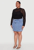 Womens Plus WAX High Waisted Skirt, Blue,