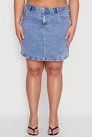 Womens Plus WAX High Waisted Skirt, Blue,