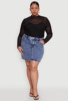 Womens Plus WAX High Waisted Skirt, Blue,