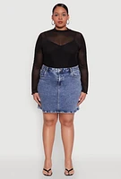 Womens Plus WAX High Waisted Skirt, Blue,