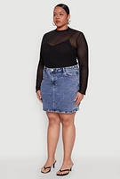 Womens Plus WAX High Waisted Skirt, Blue,