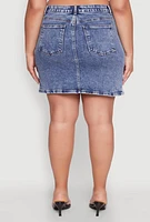 Womens Plus WAX High Waisted Skirt, Blue,