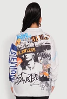 Womens Plus Size Graffiti Denim Graphic Shirt, Grey, Size 2X
