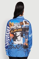 Womens Plus Graffiti Denim Graphic Shirt,
