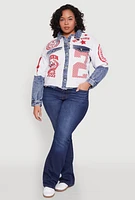 Womens Plus Size Graphic Print Denim Jacket, Multi, Size 1X
