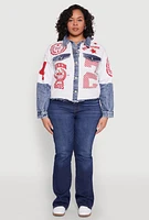 Womens Plus Size Graphic Print Denim Jacket, Multi, Size 1X