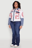 Womens Plus Size Graphic Print Denim Jacket, Multi, Size 1X