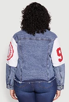 Womens Plus Size Graphic Print Denim Jacket, Multi, Size 1X