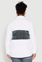 Womens Plus Size Denim Corset Detail Poplin Shirt, Multi, Size 1X