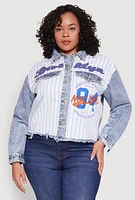 Womens Plus Size Brooklyn Baseball Graphic Jean Jacket, Blue, Size 1X