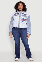 Womens Plus Size Brooklyn Baseball Graphic Jean Jacket, Blue, Size 1X