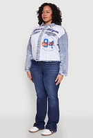 Womens Plus Size Brooklyn Baseball Graphic Jean Jacket, Blue, Size 1X