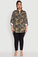 Womens Plus Size Denim High Low Camo Top, Multi, Size 1X