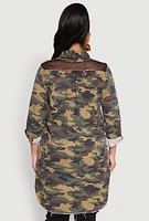 Womens Plus Size Denim High Low Camo Top, Multi, Size 1X