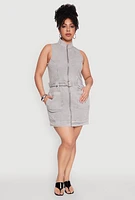 Womens Plus Mineral Wash Zip Front Cargo Dress,