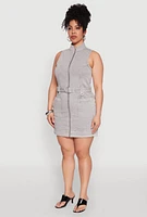 Womens Plus Mineral Wash Zip Front Cargo Dress,