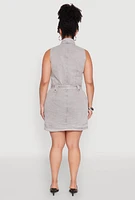 Womens Plus Mineral Wash Zip Front Cargo Dress,