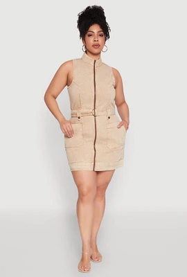 Womens Plus Mineral Wash Zip Front Cargo Dress,