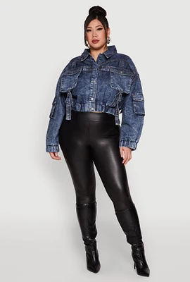 Womens Plus Mineral Wash Cropped Cargo Jacket,