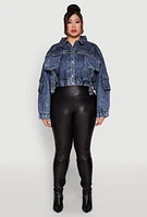 Womens Plus Mineral Wash Cropped Cargo Jacket,