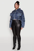 Womens Plus Mineral Wash Cropped Cargo Jacket,