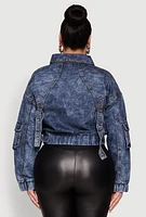 Womens Plus Mineral Wash Cropped Cargo Jacket,