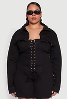 Womens Plus Daisy Distressed Bolero Jean Jacket,