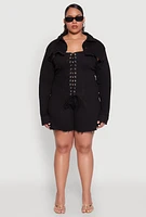 Womens Plus Size Daisy Distressed Bolero Jean Jacket, Black, Size 3X