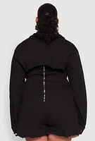 Womens Plus Size Daisy Distressed Bolero Jean Jacket, Black, Size 3X