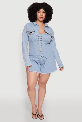 Womens Plus Daisy Distressed Bolero Jean Jacket, Blue,