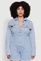 Womens Plus Daisy Distressed Bolero Jean Jacket, Blue,