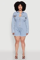 Womens Plus Daisy Distressed Bolero Jean Jacket, Blue,