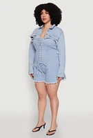 Womens Plus Daisy Distressed Bolero Jean Jacket, Blue,